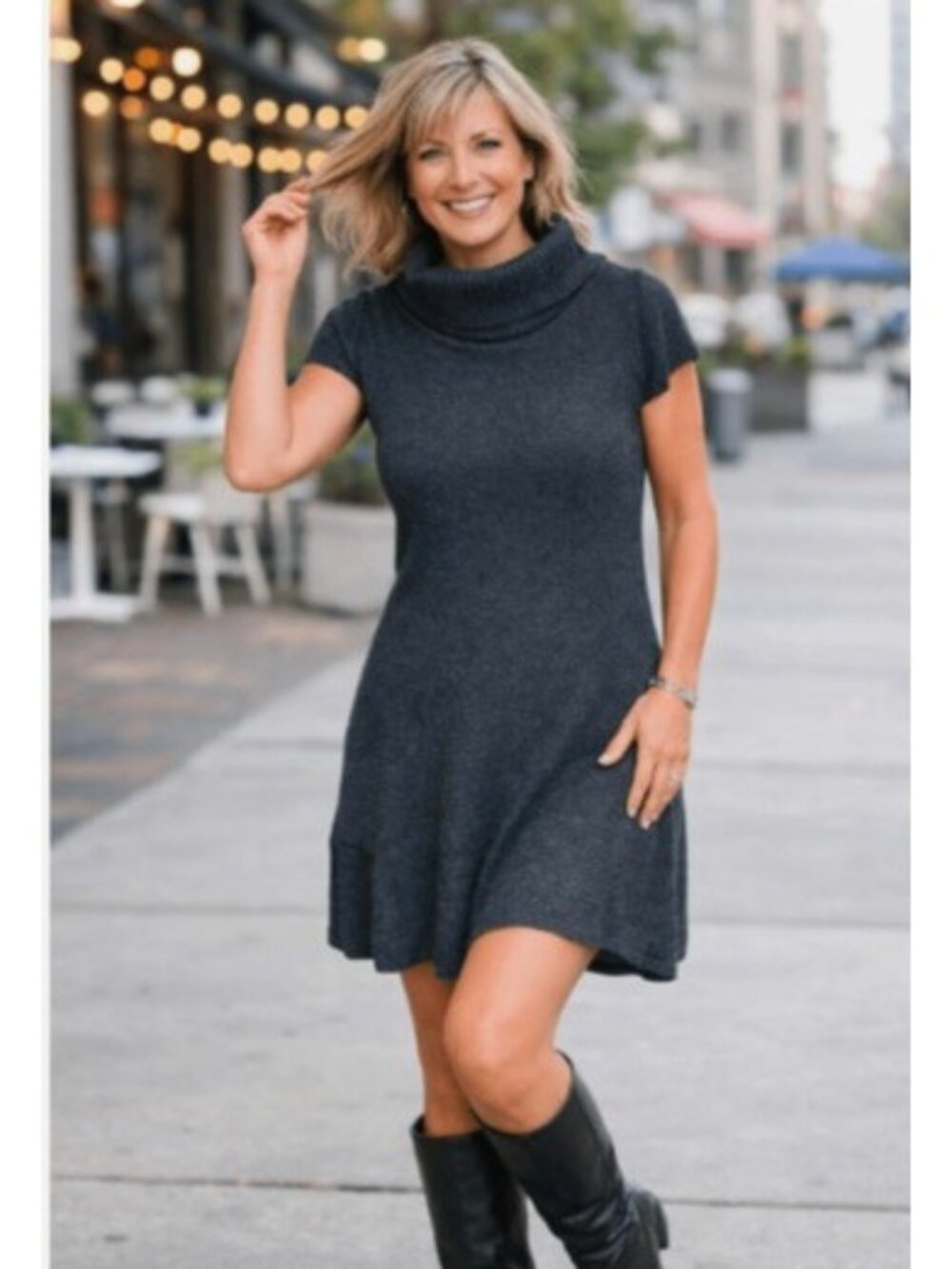 Ibex Sweater Dress Women's Small Charcoal 100% Merino Wool Cowl Neck Cap Sleeve